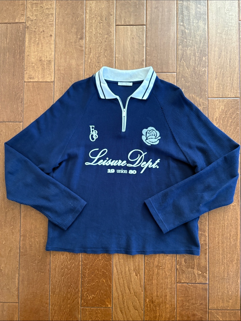 Zara Navy Long Sleeve Polo with White Trim